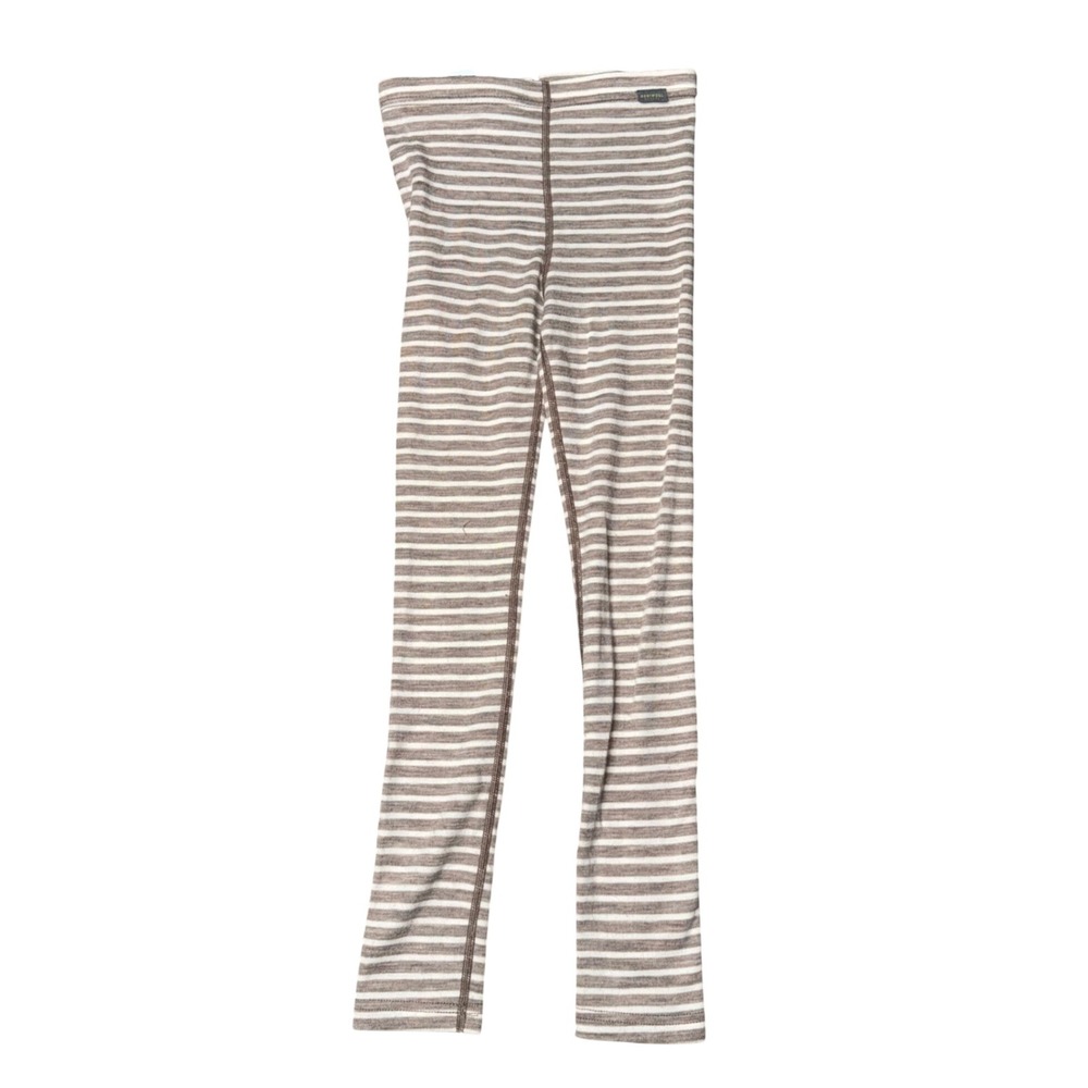 Meriwool Layers Leggings Kids S 7-8 Brown Striped Merino Wool Base Layer